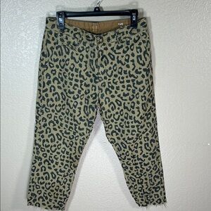 Men's Leopard Print Chino Pants Size 32 Tan Raw Hem Animal Print